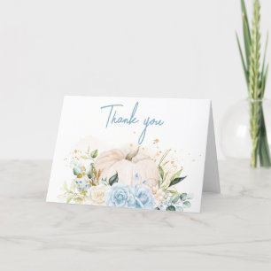 Blå Blommigt Svep Little Pumpkin Baby Shower Tack Kort