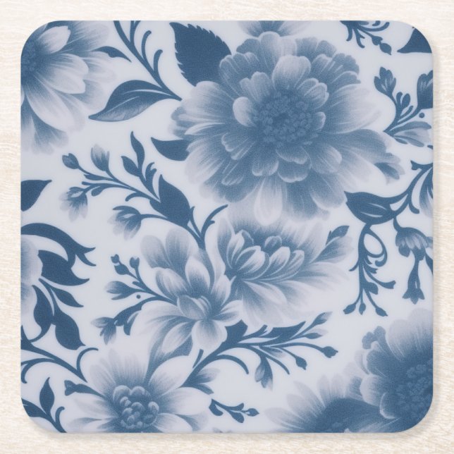 Blå Blommigt Underlägg Papper Kvadrat (Framsidan)