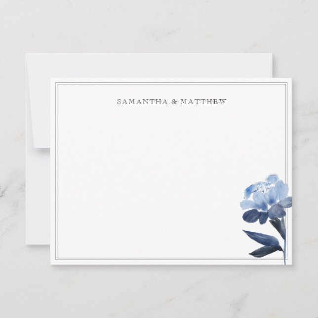 Blå Blommigt vattenfärg två Gräns par Anteckningskort (Framsida)