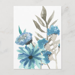 Blå Blommigt vattenfärg Vykort