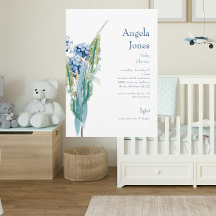 Blå Blommigt Vattenfärgning Blå babykläder III Inbjudningar