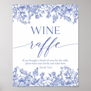 Blå Blommigt Vin Raffle-Möhippans spelsignatur Poster