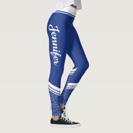 Blå blommigt vit rand och namn modern giglitig leggings