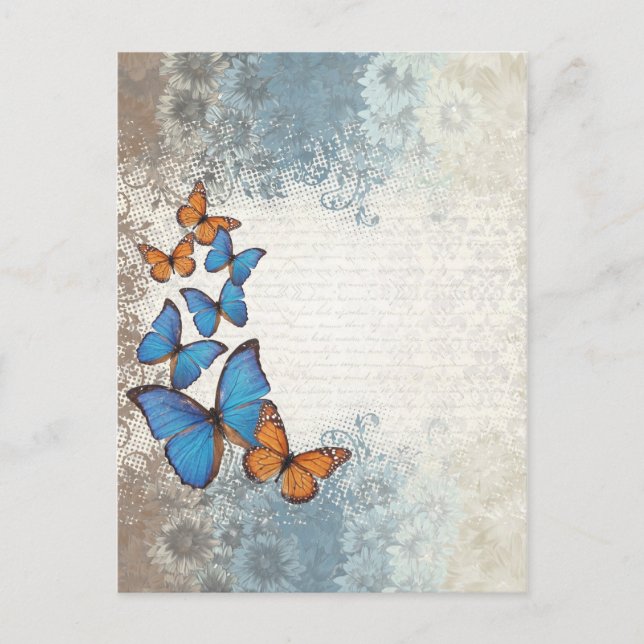 Blå blommigt vykort (Framsida)