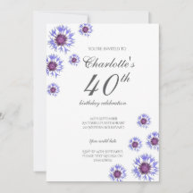 Blå Blommigt Wildblomma 40:e födelsedagen Party