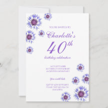 Blå Blommigt Wildblomma 40:e födelsedagen Party