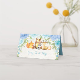 Blå Blommigt Woodland Watercolor Forest Animals Placeringskort