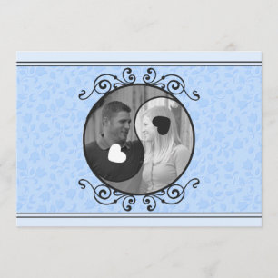 Blå Blommigt Yin & Yang Photo Wedding bjudande Inbjudningar