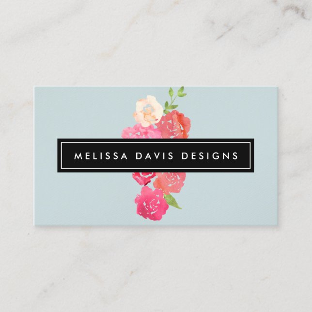 Blå Blommigtar för vattenfärg, skönhet och Blek fö Visitkort (Framsida)