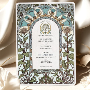 Blå Blommigtar och subtle Elegance Art nouveau Brö Inbjudningar