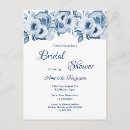 Blå blommigtar, vita inbjudningskort för möhippan