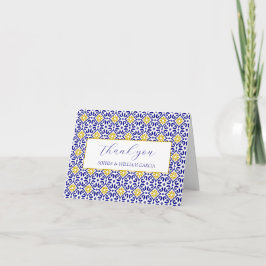 Blå Blommigten Bröllop, portugisiska Tiles, tack Kort