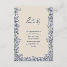 Blå blommigten gräns bröllop tilläggskort
