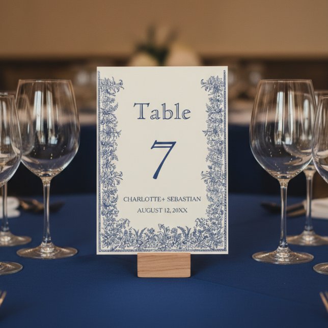 Blå blommigten gräns vintage bröllop bordsnummer (Skapare uppladdad)