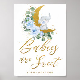 Blå Blommigten Greenery Elephant Spädbarn är Sweet Poster