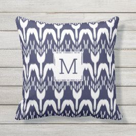 Blå Blommigten Ikat Bohemian Monogram Kudde