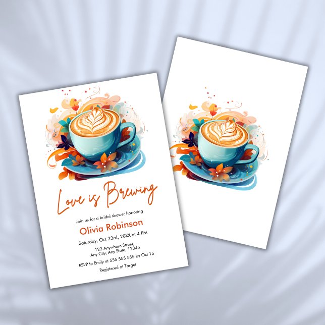 Blå Blommigten Kärlek är Möhippan för rovkaffe Inbjudningar (Blue Floral Love is Brewing Coffee Bridal Shower Invitation   )