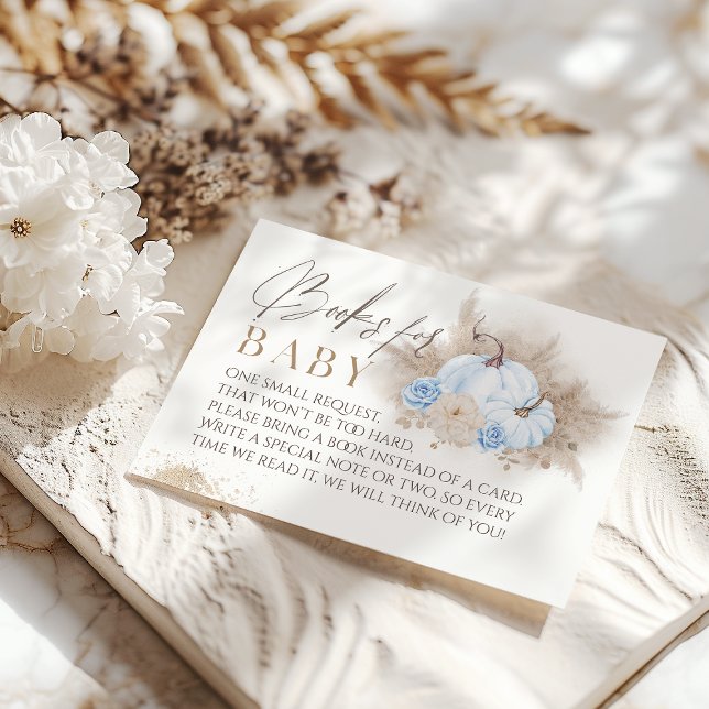 Blå blommigten Pampas Baby Shower Bokar för Pumpki Tilläggskort (Skapare uppladdad)