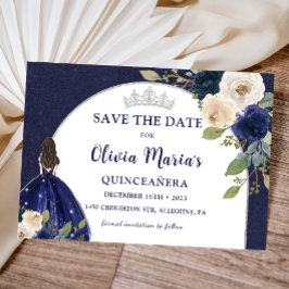 Blå Blommigten Princess Quinceañera Spara datum Datumet