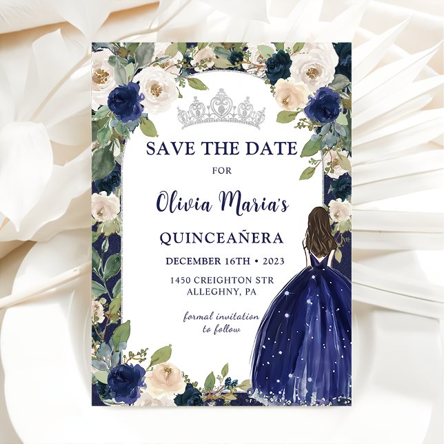 Blå Blommigten Princess Quinceañera Spara datum Datumet (Skapare uppladdad)