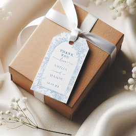 Blå Blommigten Ram Tack Bröllop Gift Märkre Presentetikett