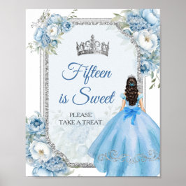 Blå Blommigten Silver Quinceañera 15 är Sweet Poster