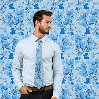 Blå Blommönster Design Necktie - Bröllop/Groom Slips
