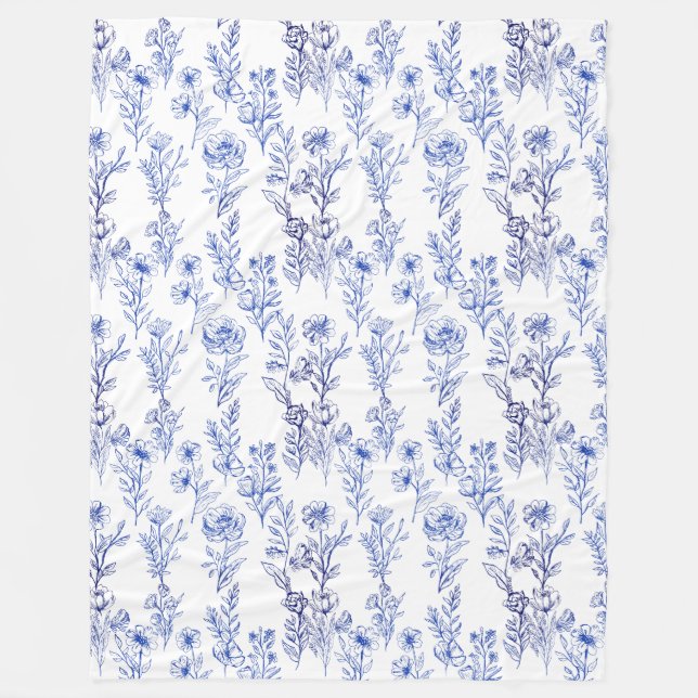 blå blommönster fleecefilt (Framsidan)