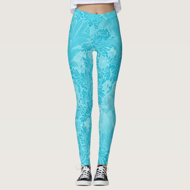 Blå Blommönster Leggings (Framsida)