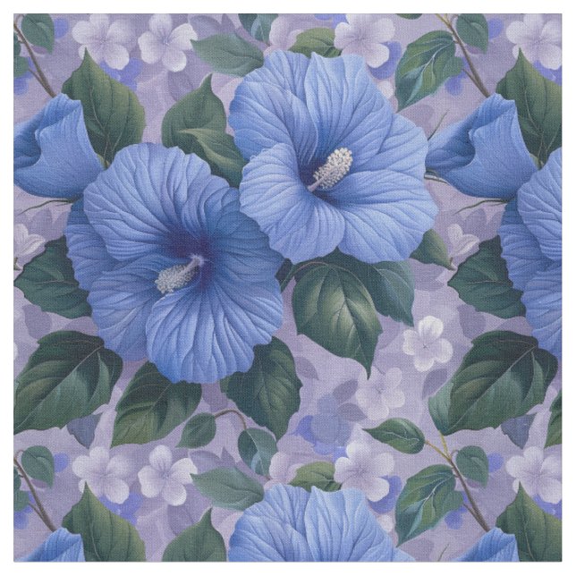 Blå blommönster på lavendelfärgade tyger (Närbild)