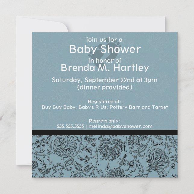 Blå blommor baby shower inbjudningar (Framsida)