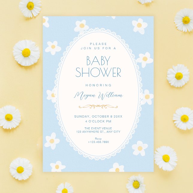 Blå blommor baby shower inbjudningar (Skapare uppladdad)