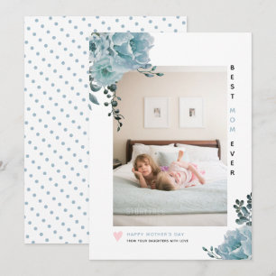 Blå blommor Bästa mamma någonsin Mors dag foto Julkort