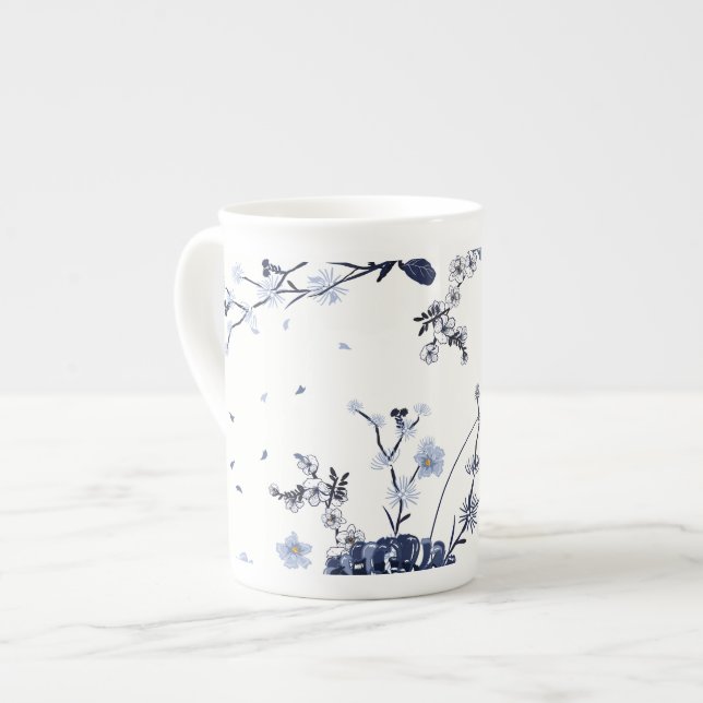 Blå blommor benporslin mugg (Framsida vänster)