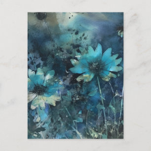 Blå blommor blandad media vykort