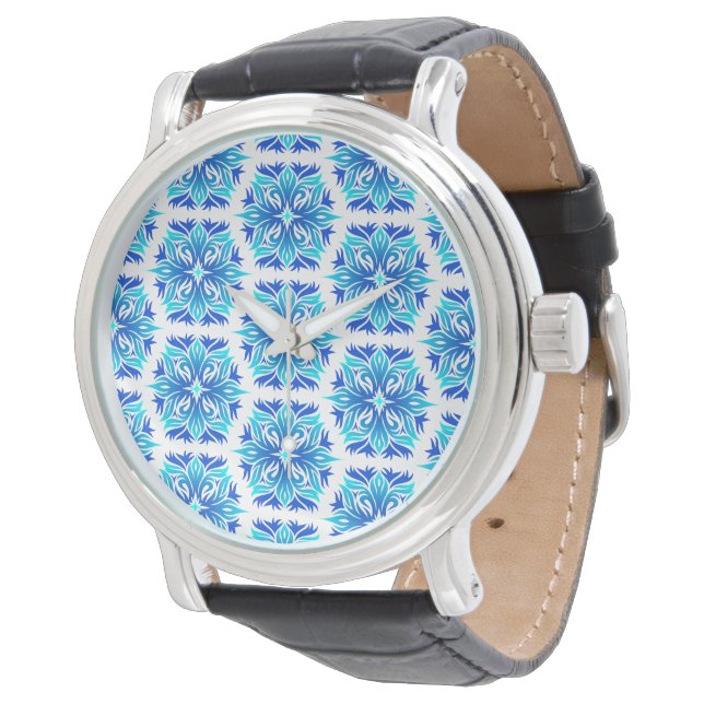 Blå blommor, blommönster, blomster Mönster Armbandsur (Vinklad)