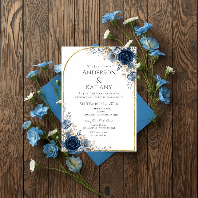 Blå Blommor Bröllop Inbjudningar (Skapare uppladdad)