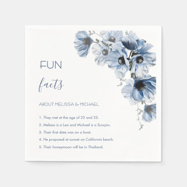 Blå Blommor Bröllop Intressanta Fakta Pappersservett (Framsidan)