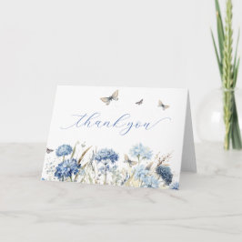 Blå blommor & Fjärilar Kalligrafi Tack Kort