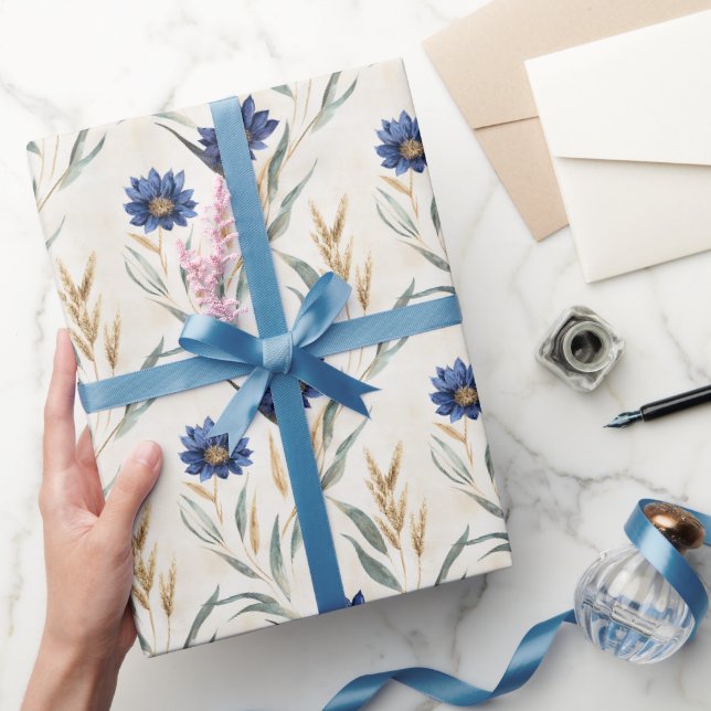 Blå Blommor Födelsedag Presentpapper (Gifting)