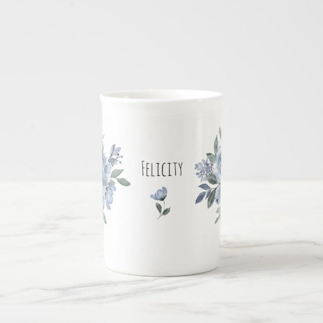 Blå blommor för blomsterälskare benporslin mugg (Framsidan)