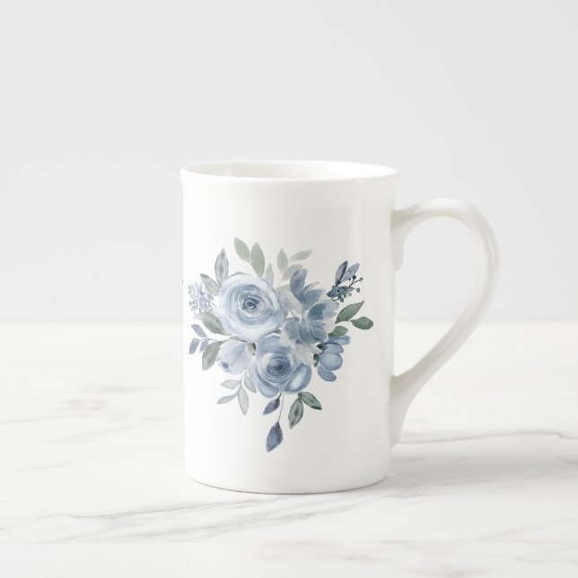 Blå blommor för blomsterälskare benporslin mugg (Höger)