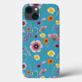 Blå blommor i blå iphone case