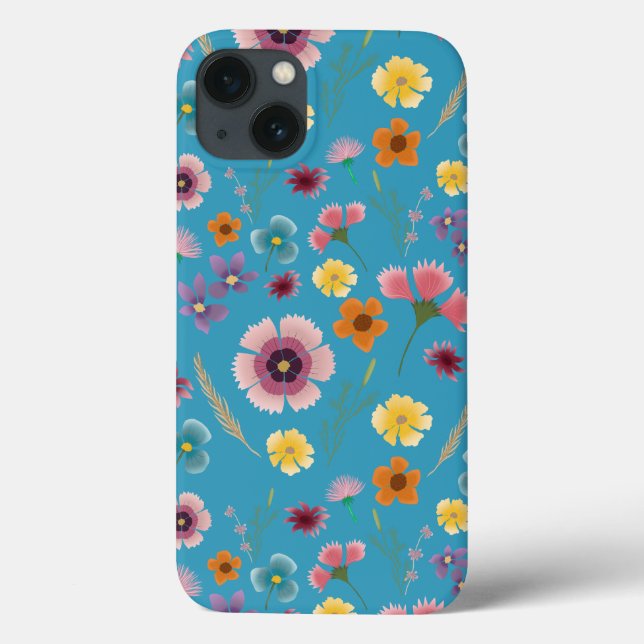 Blå blommor i blå iphone case (Baksida)