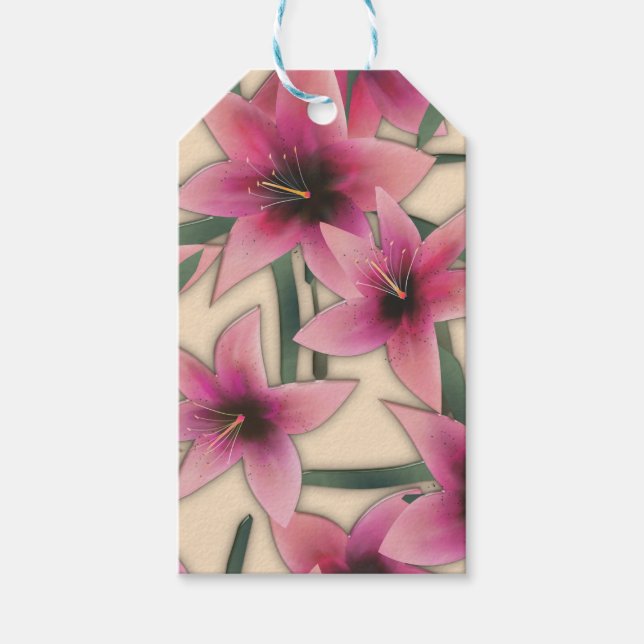 Blå blommor i glasruta 3D, flytande blommor Presentetikett (Framsidan)