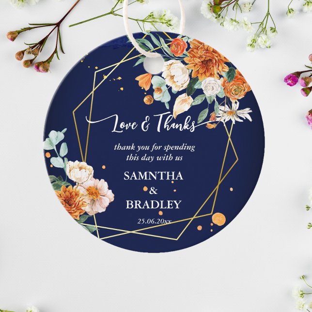 Blå blommor i orangen Tack Gåvor Etiketter (Skapare uppladdad)