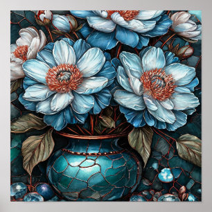 💙 Blå blommor i vas Stilleben Elegant blomster- Poster