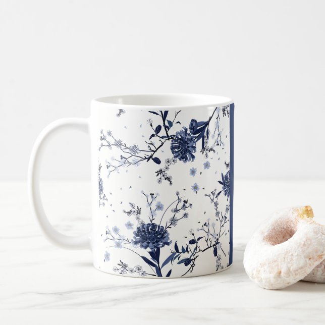 Blå blommor kaffemugg (Med munk)