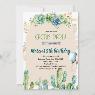 Blå blommor kaktus öken inbjudan