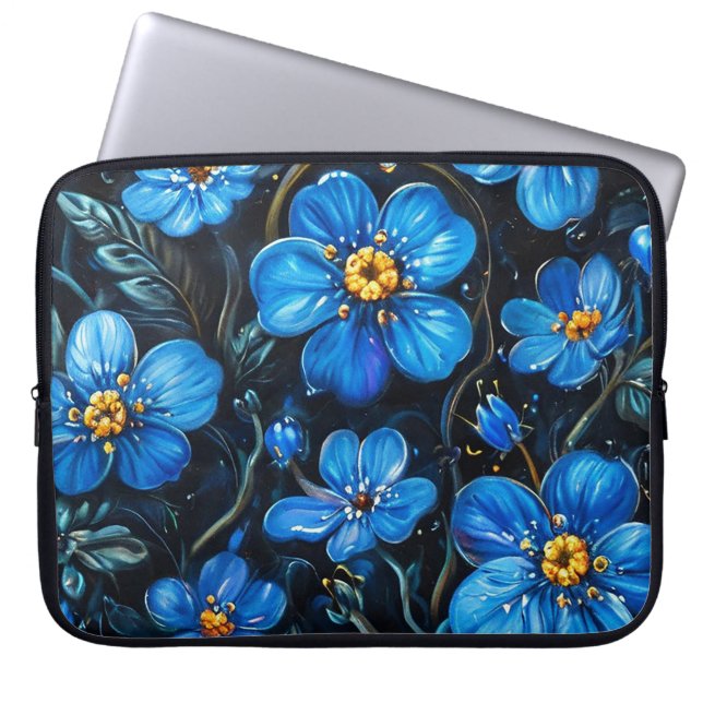Blå blommor laptop fodral (Framsidan)